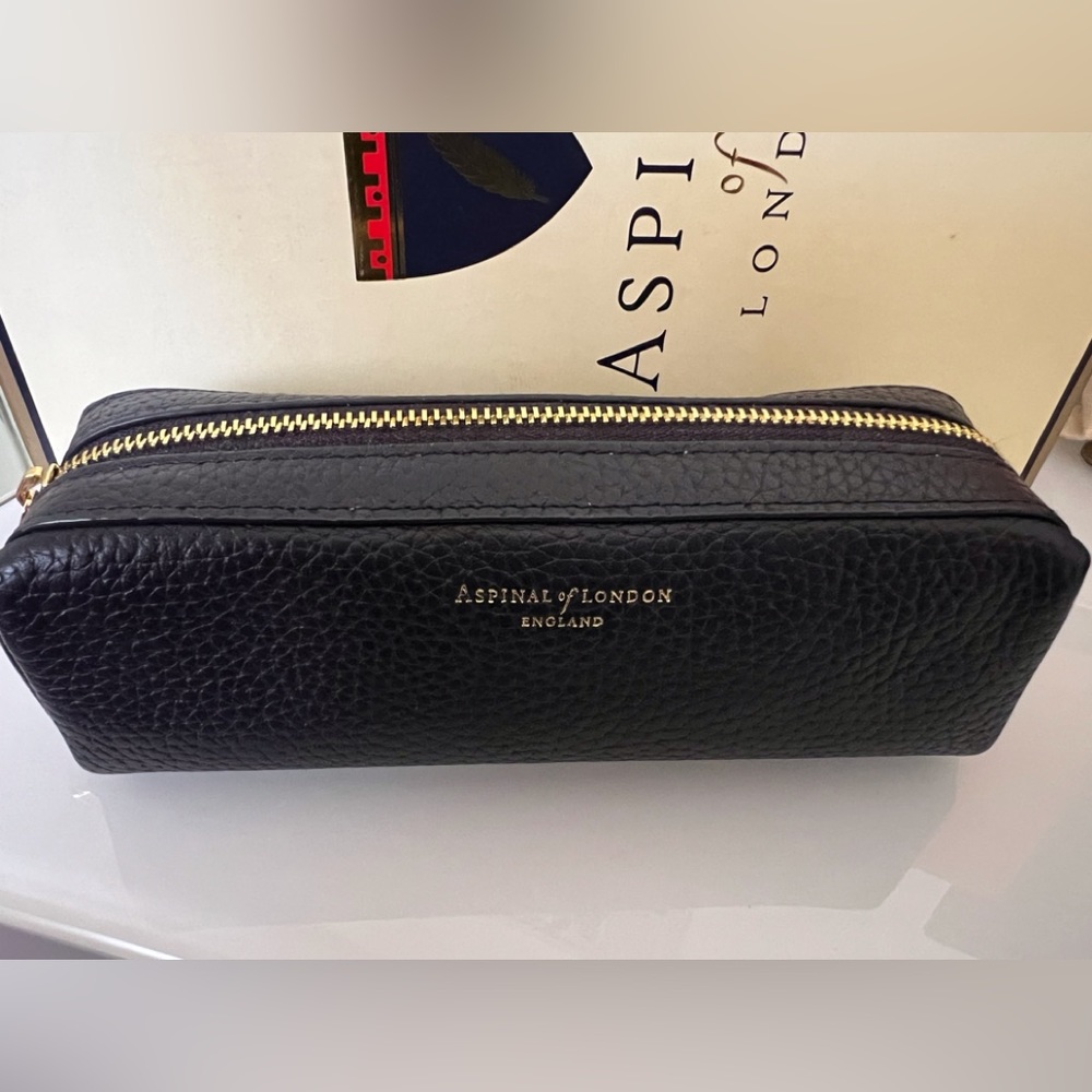 Aspinal of London small London case. Navy pebble leather.